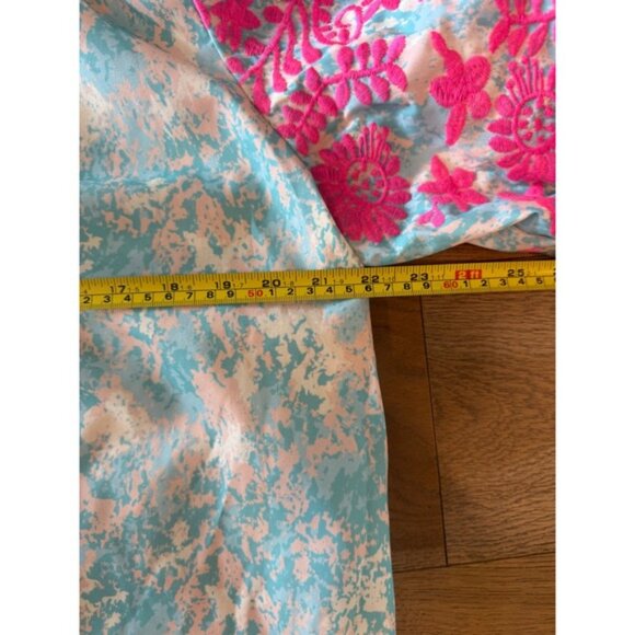 THML Judy Top Women XL Balloon Sleeve Mock Neck Button Back Blouse Pink Blue - Picture 6 of 7